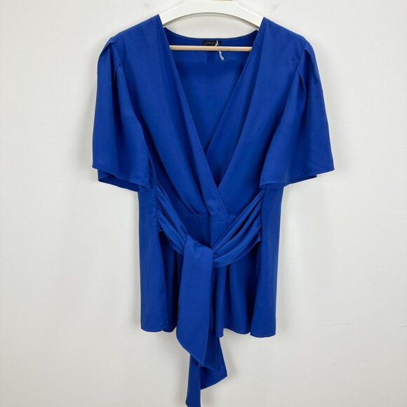 EUC Ann Taylor Wrap Top - Cobalt Blue Tie Waist - Size 14 - Picture 10 of 10